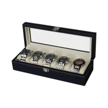 DS  5 Slots Vintage Black Wood Watch Box with Display Window  Customized Wooden Watch Storage Case